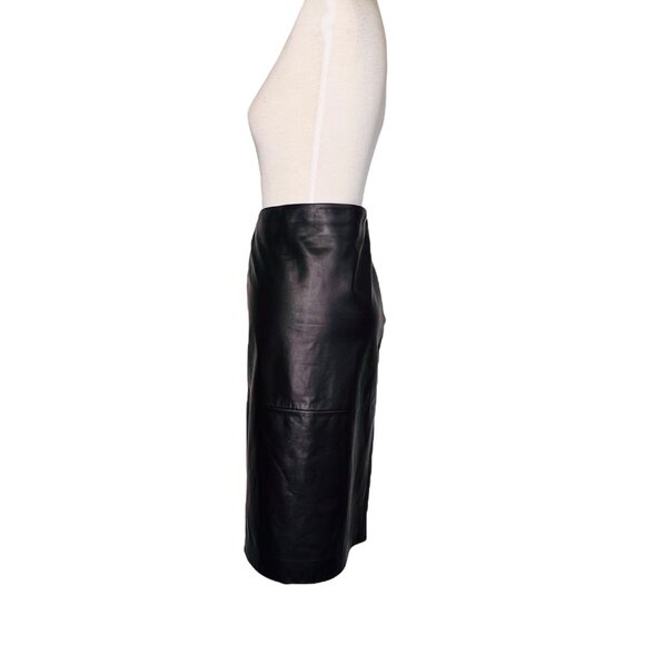 Dana Buchman For Neiman Marcus 100% Leather A-Line Skirt Black Womens Size 8 - Picture 3 of 6